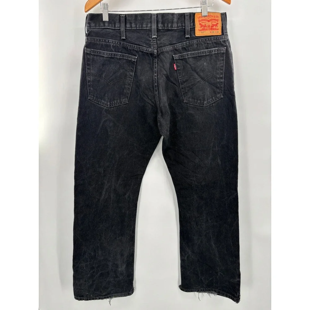 Levis 517 Mens 36x32 Bootcut Jeans  Black Faded Modified Hem Y2K Style Denim